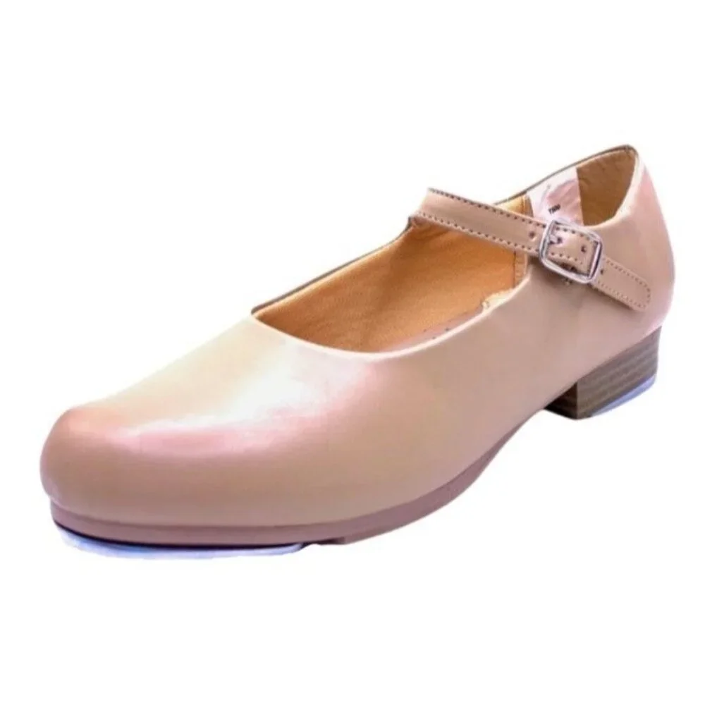 Girls Mary Jane Tap Shoes Tan Buckle Dance Class Recital Stage New Performance